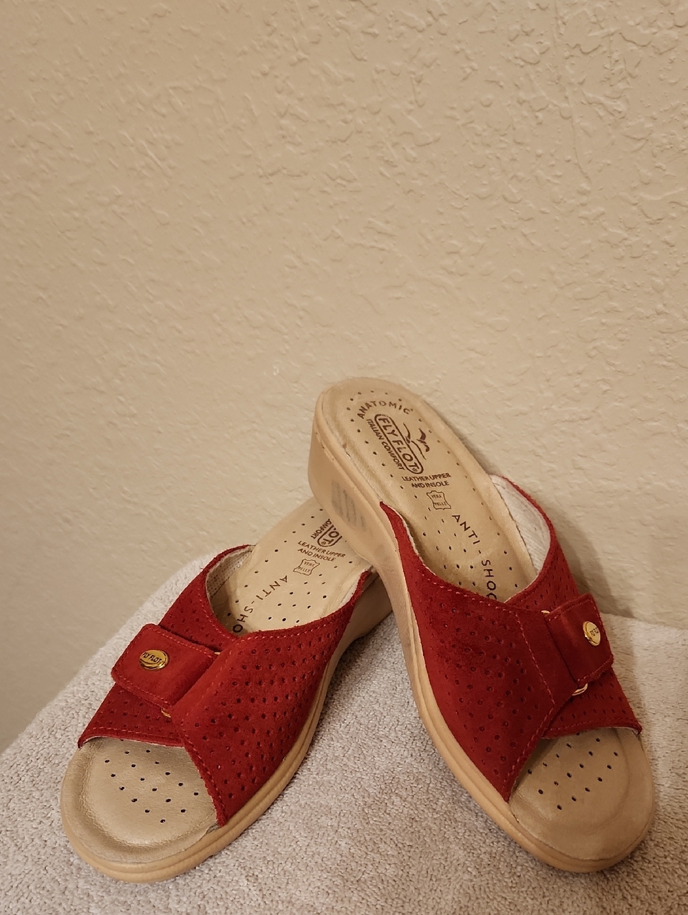 Comfort Slide Mules with Perforated Upper in Red